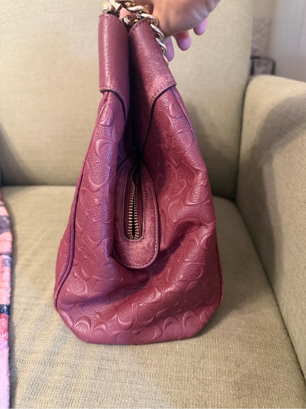 Coach Burgundy Lexy Shoulder Bag With Debossed C Logos (F48338) - Picture 15 of 15